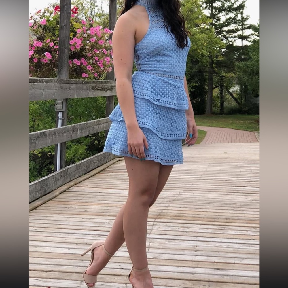 Pretty Little Thing - Elegant Blue Halter Neck Tiered Dress